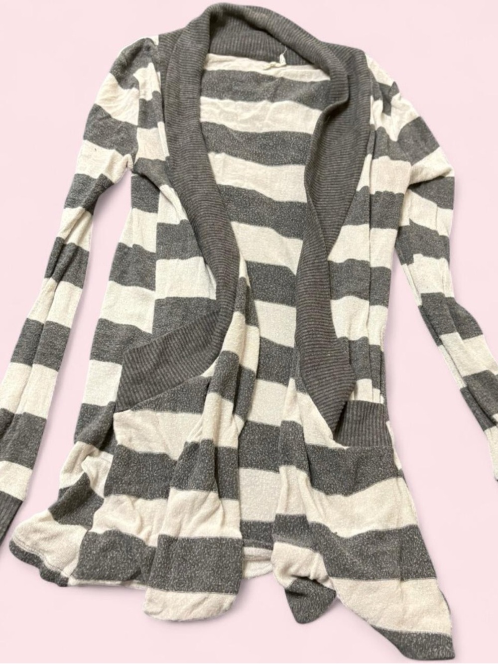 Striped Open-Front Cardigan Sweater - Gray & Cream